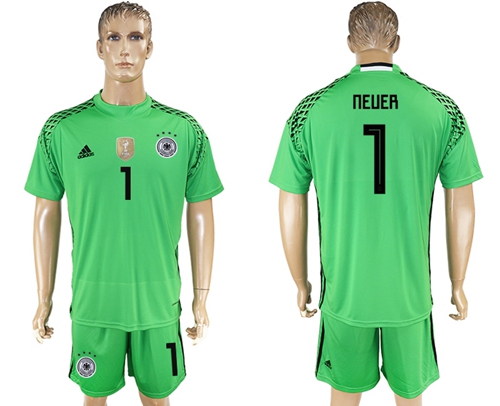 Germany #1 Neuer Green Goalkeeper Soccer Country Jersey - Click Image to Close